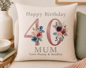 Personalised 40th Birthday Pink Cushion Cover | Custom Milestone Gift for Mum Wife or Sister