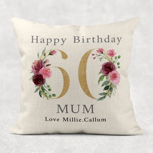 Personalised Age Name with love Cushion, GOLD floral country linen pillow 18th 50th 60th 70th 80th 90th Girls/Mum/Nan/Grandma birthday gift image 6