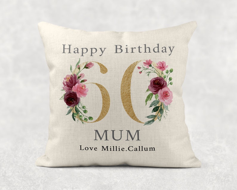 Personalised Age Name with love Cushion, GOLD floral country linen pillow 18th 50th 60th 70th 80th 90th Girls/Mum/Nan/Grandma birthday gift image 6