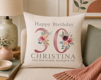 Personalised 30th Birthday Pink Cushion Cover | Custom Milestone Gift for Wife Sister or Daughter