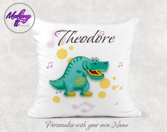 Personalised Newborn Dinosaur soft Cushion. Name Baby girl/boy baby shower