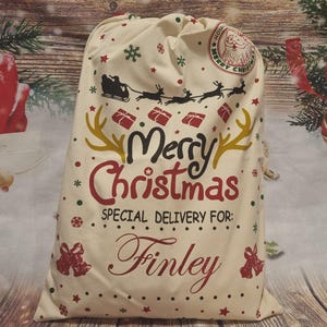 Personalised Christmas Santa Sack: Large Glitter Name Gift Bag Merry Christmas