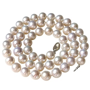ROUND Pearl Silver Clasp 16 18 20 Inch 7mm 8mm 9mm 10mm 11mm 12mm Pearl Necklace for Women Girl Men Cultured Pearl Jewelry