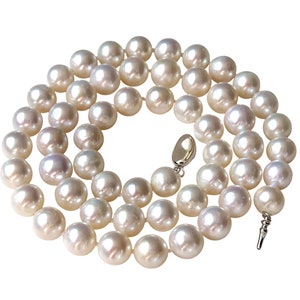ROUND Pearl Sterling Silver Clasp 16 Inch 18 Inch 20 Inch 7mm 8mm 9mm 10mm White Pearl Necklace for Women Girl Cultured Pearl Jewelry