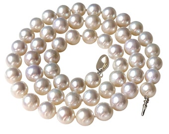 ROUND Pearl Jewelry Sterling Silver Clasp 16 Inch 18 Inch 20 Inch White Pearl Necklace for Women Girl Cultured Freshwater