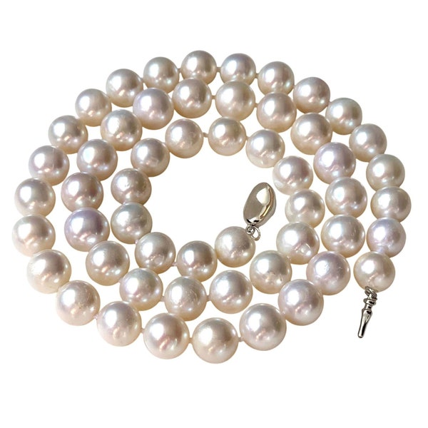 ROUND Pearl Jewelry Sterling Silver Clasp 16 Inch 18 Inch 20 Inch White Pearl Necklace for Women Girl Cultured Freshwater