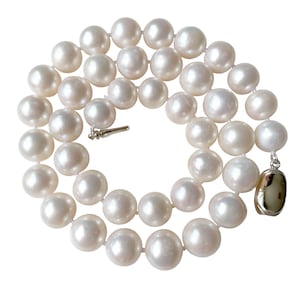 ROUND & LARGE 10mm 11mm 12mm Pearl Jewelry Cream White Pearl Necklace for Women Girl Cultured Freshwater Silver Mothers Day Wedding