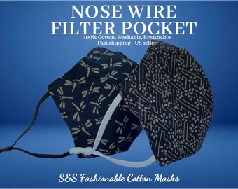 Flash Sale/Clearance!! Nose Wire Filter Pocket Adjustable Ear loop !!Fade Resistant Fitted Cotton Cloth Face Mask Breathable Washable Floral