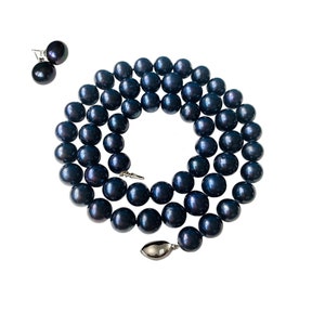 Long 30 Inch Real Black Pearl Necklace Set Stud Earrings for Women 7mm 8mm Pearl Jewelry Men Cultured Freshwater Silver