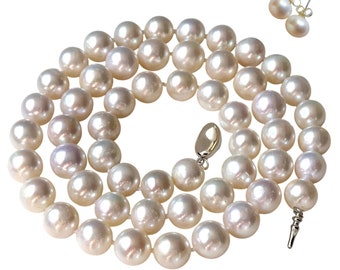 ROUND Pearl Necklace Earrings Set 16 Inch 18 Inch 20 Inch  White Pearl Jewelry for Women Sterling Silver Clasp Cultured Freshwater