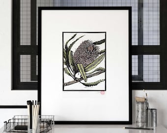 Lino Print | Wild Flower | Australia Banksia 6