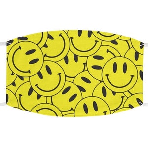 SMILEY Mask, Acid Trip Mask, Positive Mask, good vibes mask, Smiley Face Mask, Yellow Adjustable Mask, Reusable Mask, Washable Mask for Adul
