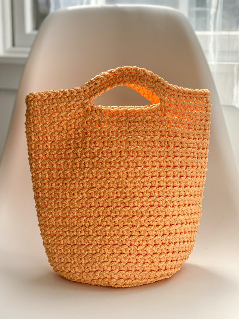 Tote Bag Crochet Handmade Bag PEACH color | Etsy