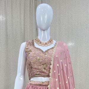 Rosy Brown Lehenga Choli Set: Embroidered Indian Wedding Guest Outfit