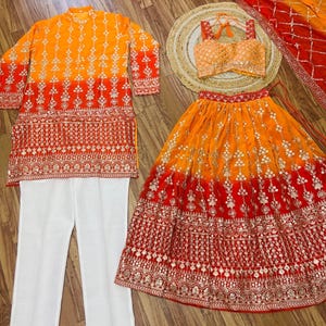 Couple Combo Set – Made to Measure Indian Wedding Outfit (Ready to Wear) | Wedding Lehenga Choli Dupatta Set & Men’s Kurta Pajama