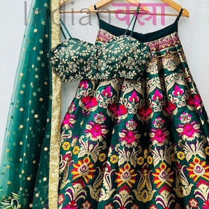 Banarasi Silk Lehenga Choli For Women Green Designer Party Wear Ghagra Choli Indian Wedding Reception Wear Lahnga Choli Bridesmaids Lengha
