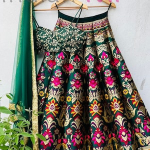 Ready to Wear Green Banarasi Silk Designer Lehenga Choli for Women or Girls