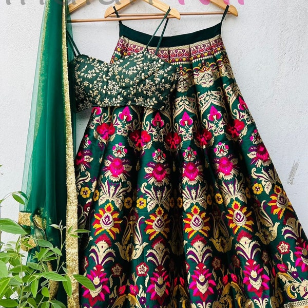 Ready to Wear Green Banarasi Silk Designer Lehenga Choli for Women or Girls
