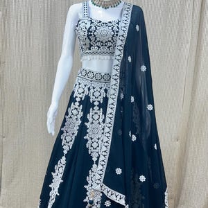 Teal Georgette Lehenga Choli: Embroidered Indian Wedding Outfit