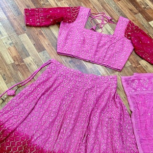 Pink designer lehenga choli for women or girls georgette indian wedding readymade lehenga skirt