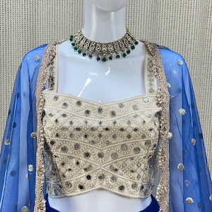 Blue Mirror Work Lehenga Choli: Indian Wedding Lengha