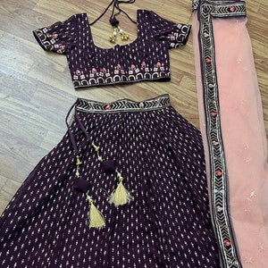Designer Wine Lehenga Choli: Georgette Indian Wedding Outfit