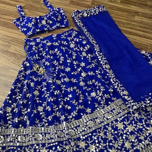 Blue Georgette Wedding Outfit, Indian Partywear Lehengas for Girls, Bollywood Designer Lengha Choli Set