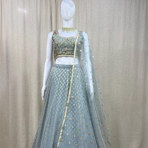 Grey Georgette Lehenga Choli: Indian Wedding Party Wear, Embroidery & Sequin Work