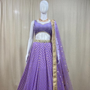 Lavender Georgette Lehenga Choli: Indian Wedding Party Wear, Plus Size