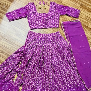 Made To Order Indian Designer Purple Embroidered Georgette Lehenga Choli for Wedding