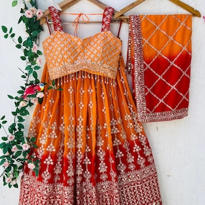 Made To Measure Georgette Shaded Lehenga Choli for Wedding, Indian Partywear Lehenga Choli Set for Women, South Asian Fashion
