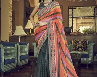 Made to Measure Party Wear Saree with Sequin Embellished Blouse