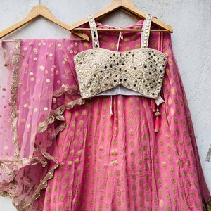 Pink Lehenga Choli for Women or Girls Mirror Work Georgette Ready to Wear Lehenga Skirt