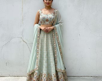 Pastel Lehenga Choli Set: Embroidered Indian Wedding Outfit