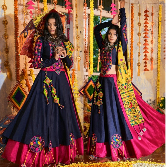 Blue Lehenga Choli Designer Lengha Chunri Mirror Work Dress Ghagra Choli  Sari | eBay