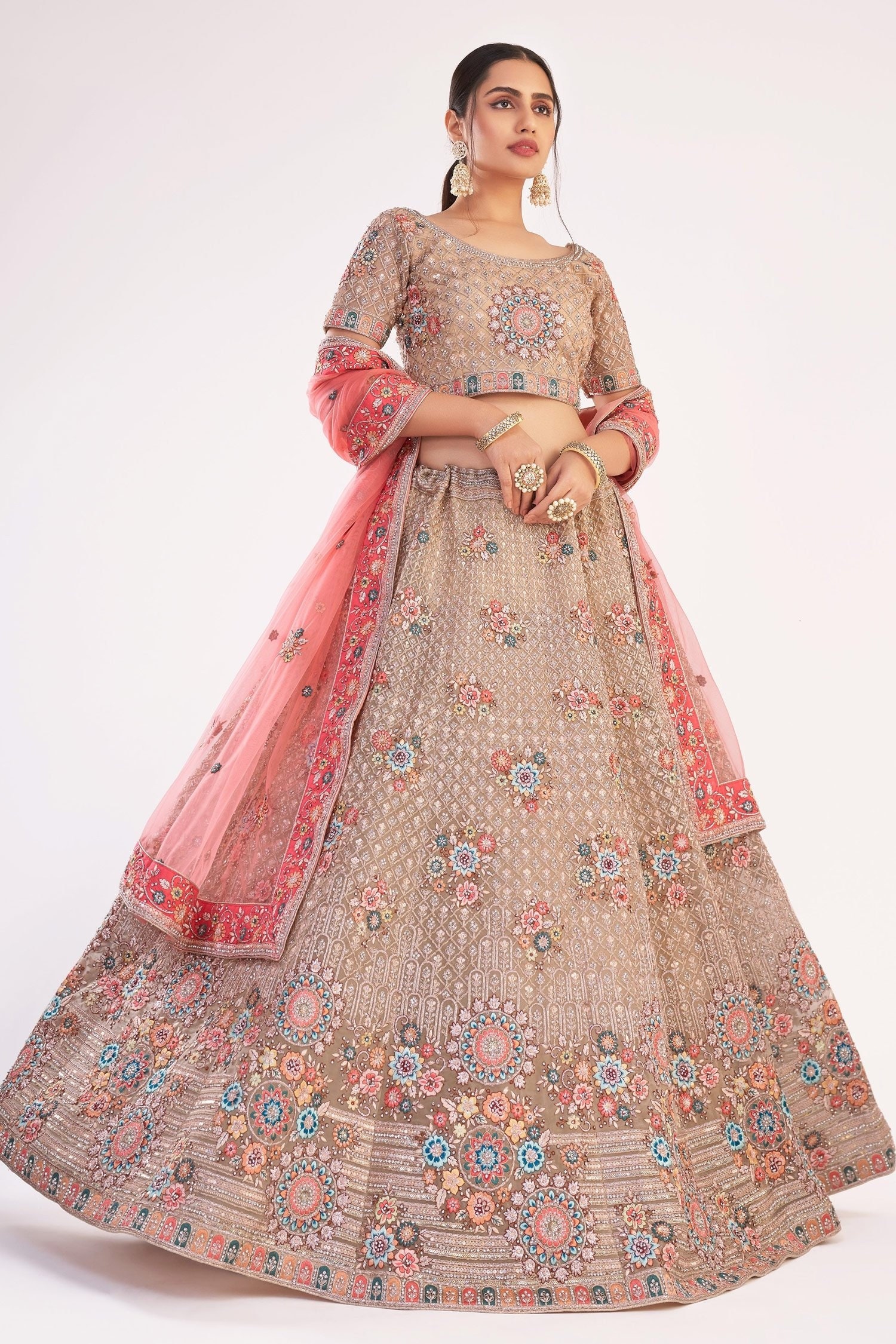 Bridal Wear Wedding Designer Lehenga Choli Pink All Over Embroidery Lehnga S810 