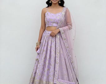 Lavendel Lehenga Choli Set: Georgette Zari Stickerei, Südasiatische Hochzeit