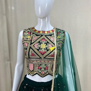 Embroidered Green Lehenga Choli: Indian Wedding Partywear