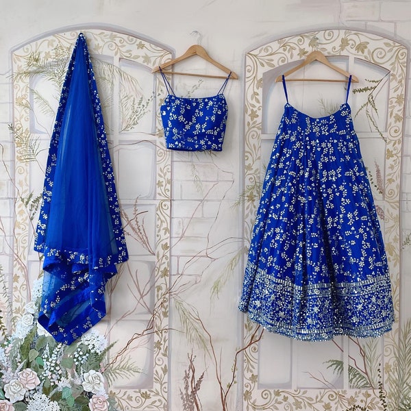 Blue georgette designer lehenga choli for women or girls indian wedding ready to wear lehenga skirt