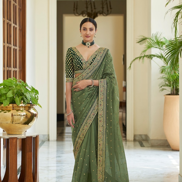 Sabyasachi Schöne Partykleidung Bollywood modische ausgefallene Organza sari Sari mit erstaunlicher Reihenfolge der Arbeit Cocktail sari handgemacht