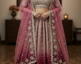 Sequin Embroidered Ombre Georgette Lehenga Choli: Made-to-Measure for Women
