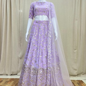 Georgette Lehenga Choli: Indian Wedding Lengha with Sequins & Zari