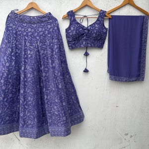 Lavender Georgette Wedding Lehenga Choli for Women | Plus Size Made to Measure | Mother Daughter Matching Indian Outfit Set