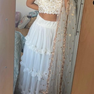 Ready to wear white net ruffle indian designer wedding party wear lehenga choli for women or girls