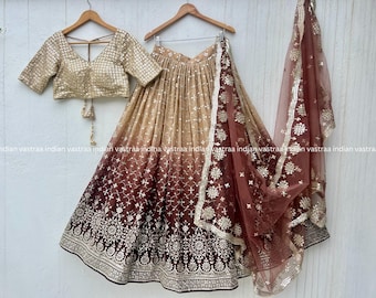 Sequin Embroidered Ombre Georgette Lehenga Choli: Made-to-Measure for Women