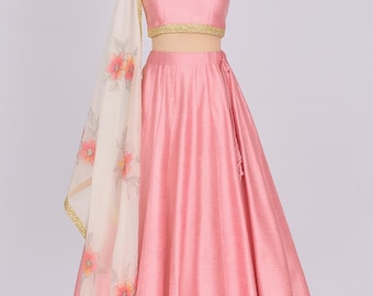 Pastel Pink Silk Lehenga Choli: Indian Wedding Bridesmaid Skirt