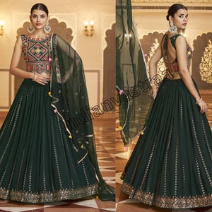 Green lehenga choli for women or girls ready to wear embroidery work indian wedding party wear lengha choli