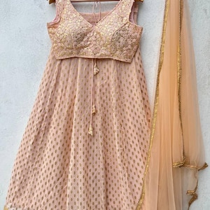 Sabyasachi Peach Georgette Indian Wedding Party Wear Designer Ready Made Lehenga Choli for Women or Girls