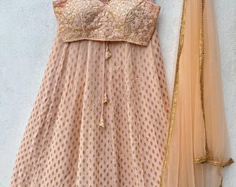 Peach Georgette Lehenga Choli: Indian Wedding Party Wear