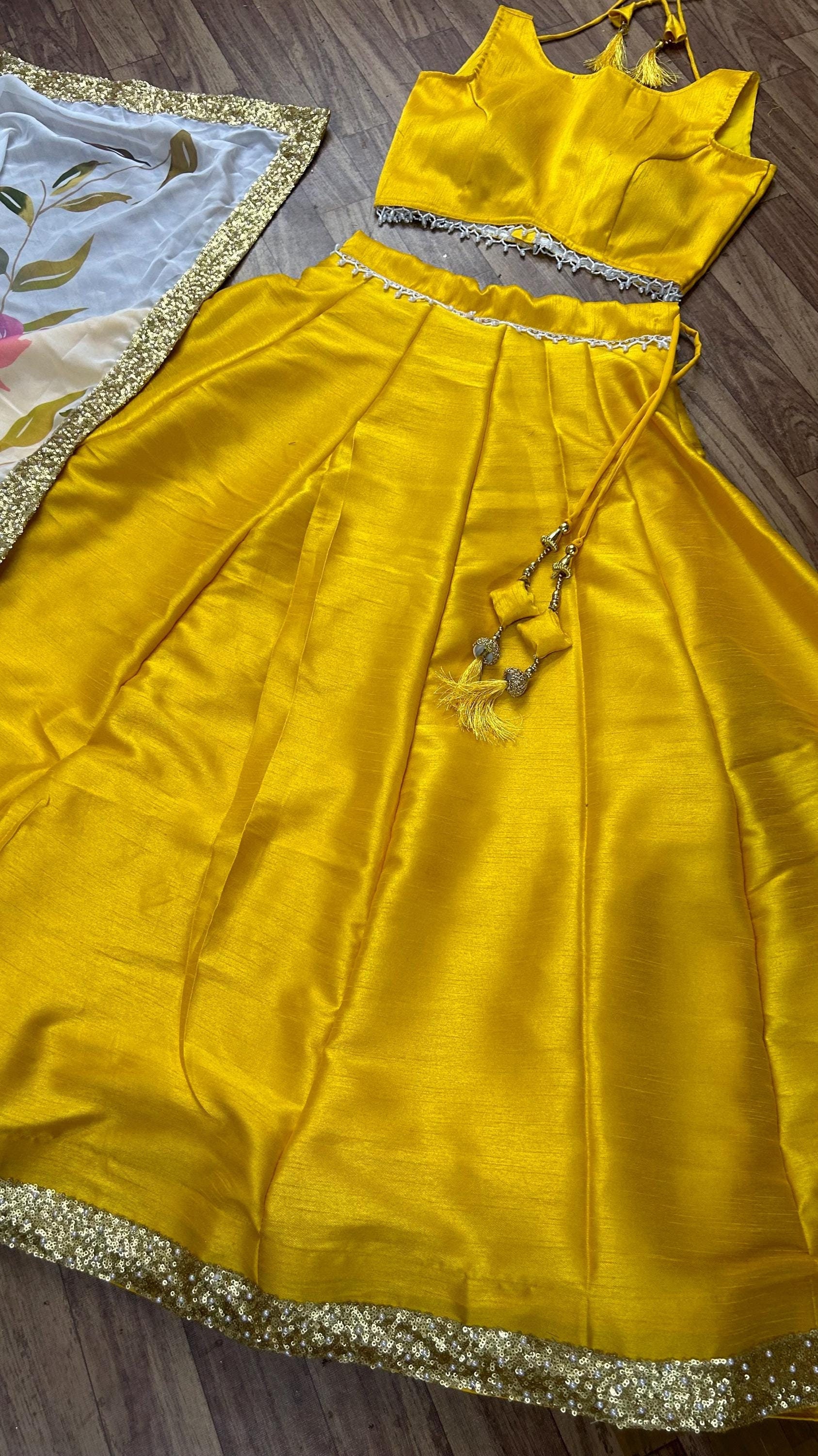 Yellow Silk Lehenga Choli: Indian Bridesmaid Wedding Skirt